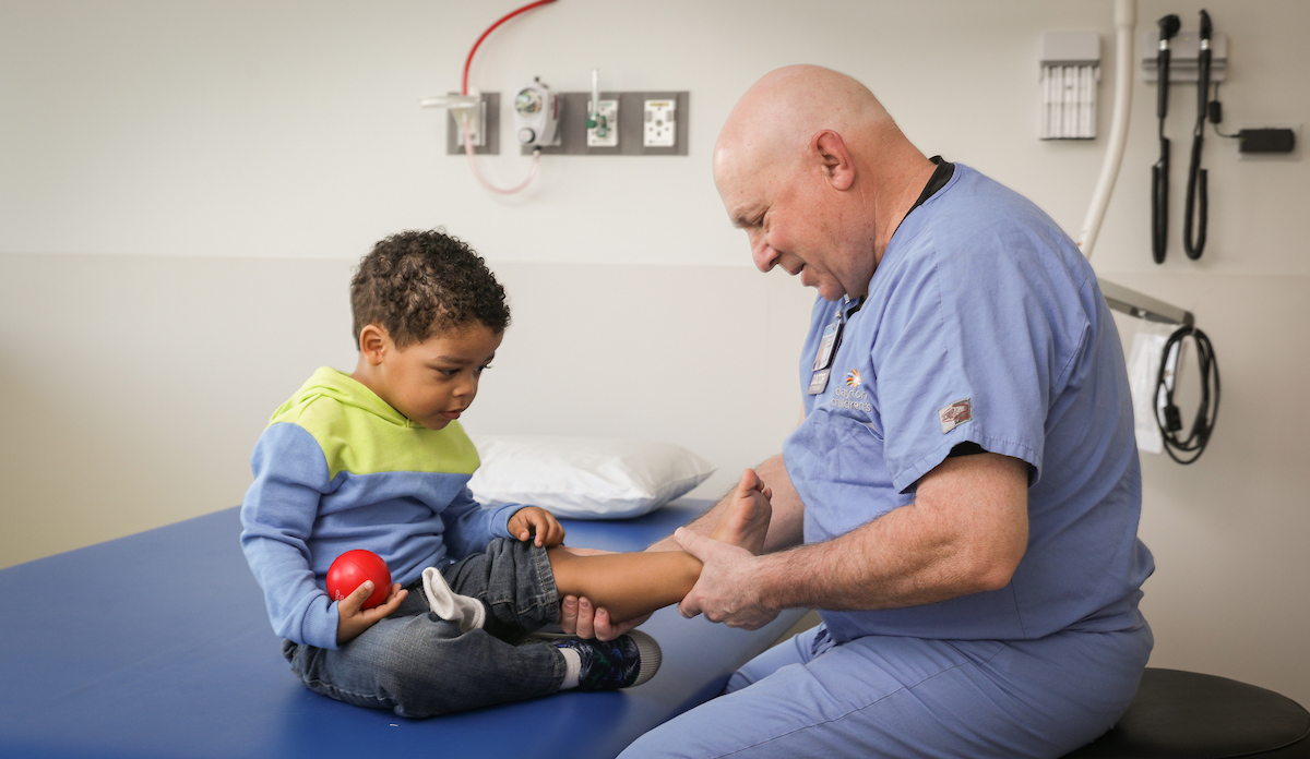 small child recieving care after playground injury at after-hours ortho clinic