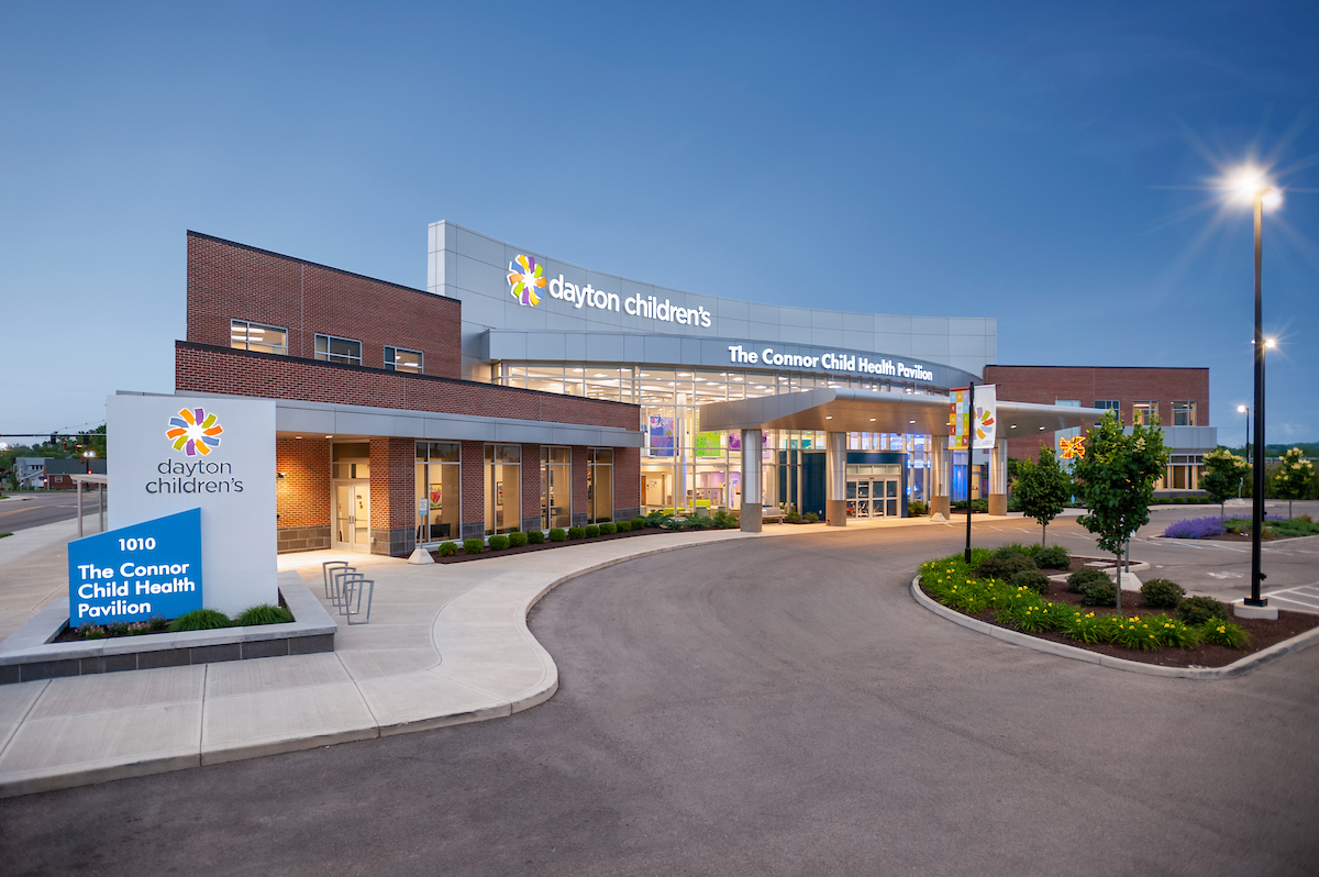 exterior view of Connor Child Health Pavilion where Dayton Children's Pediatrics is located.